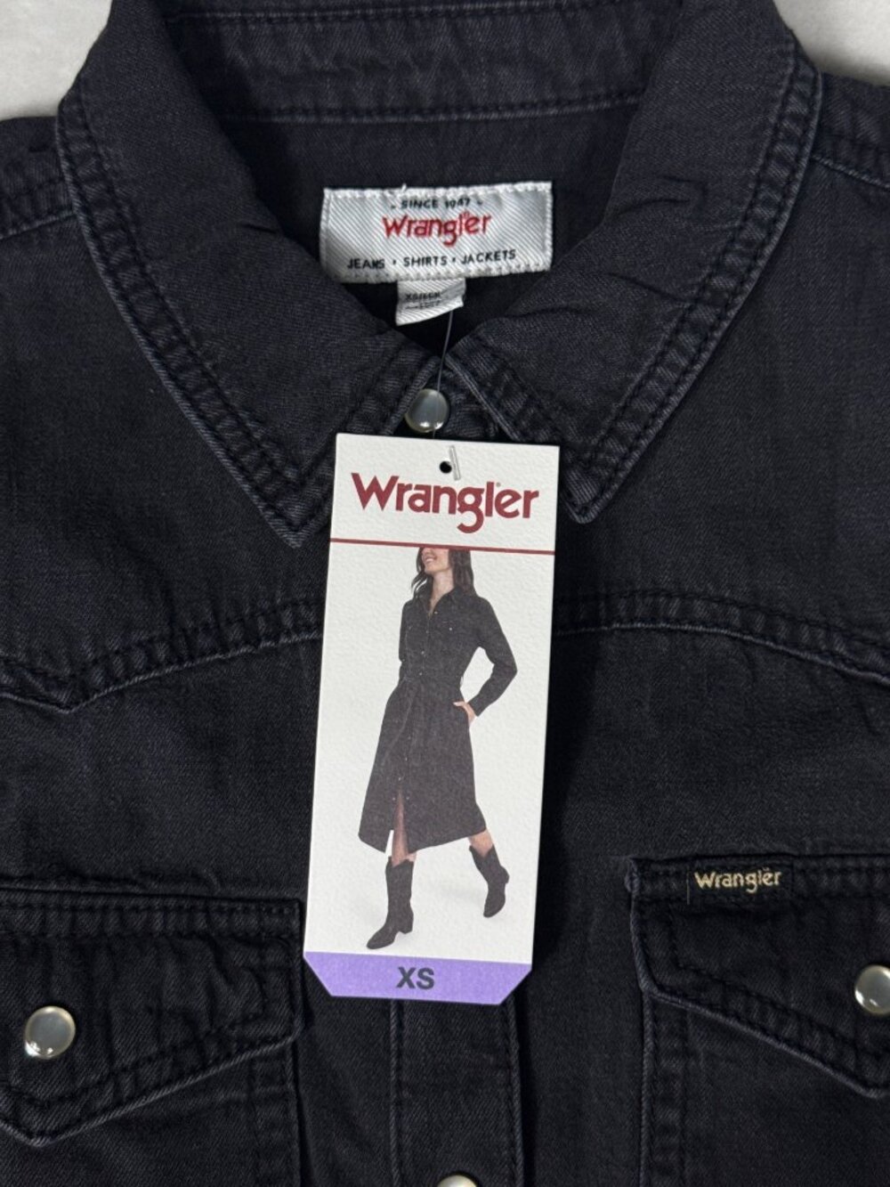 Wrangler Belted Denim Midi Dress XS Black Western Style - Picture 4 of 9